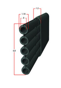 Side view of a six-inch Multi-Flow panel drain showing stacked flow channels
