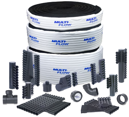 Multi-Flow panel drain rolls and drainage fittings